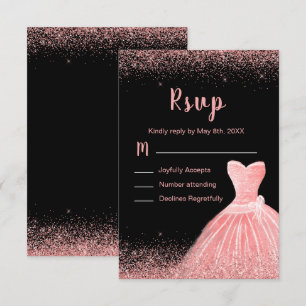 Rosa Kleid Faux Glitter Sweet 16 Geburtstag RSVP Karte