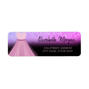 Rosa Kleid, Glitter-Bokeh, schwarzes Adressetikett