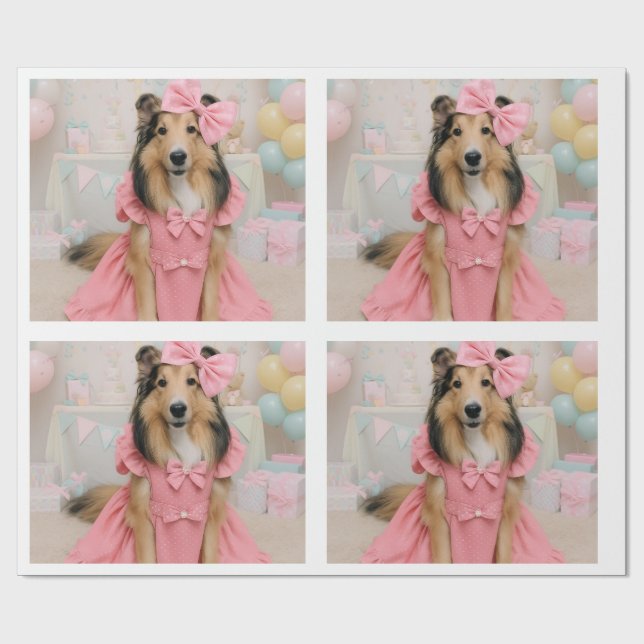 Rosa Kleid Sheltie Geschenkpapier (Flach)