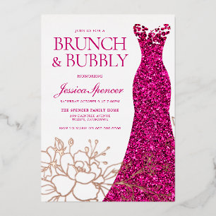 Rosa Kleidung Brunch & Bubbly Brautparty Rose Gold Folieneinladung