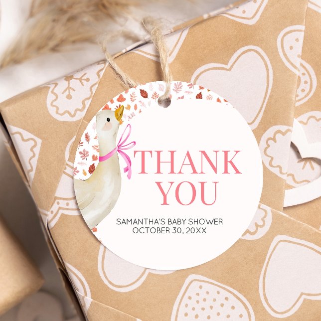Rosa Kleine Alberne Gänsedusche Runde Geschenkanhänger (Little Silly Goose Baby Shower Round Favor Tags)