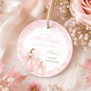 Rosa Kleiner Kürbis-Bogen Baby Shower Geschenkanhänger