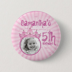 Rosa Knopf Prinzessin-Crown Tiara Jeweled Foto Button