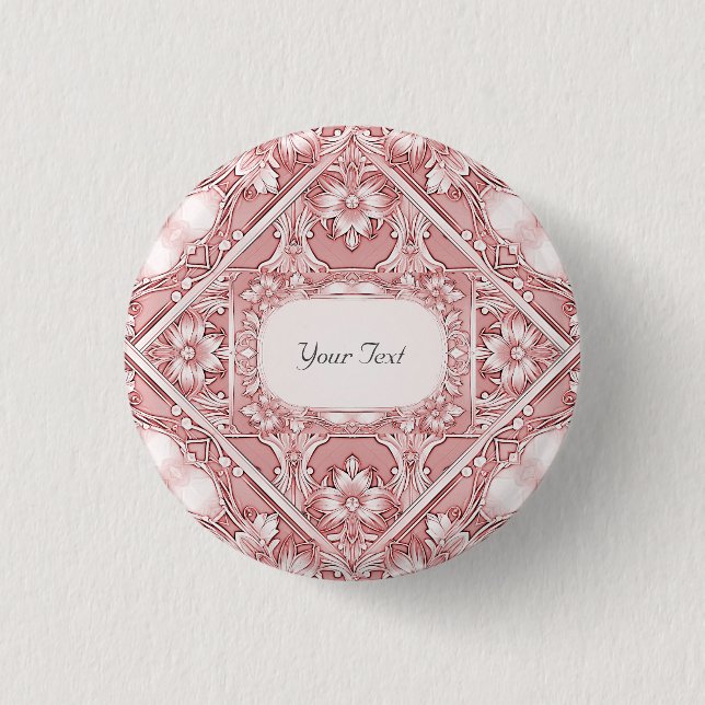 Rosa Knopfdruck mit Blumenmuster Button (Vorderseite)