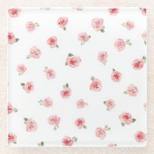 Rosa Knospe Aquarell Blumen Vintage Rose Weiß Glasuntersetzer