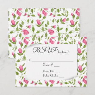 Rosa Knospen auf weißer Hochzeits-RSVP RSVP Karte