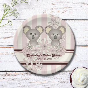 Rosa Koala Twin Baby Dusche / Kind Mädchen Geburts Pappteller