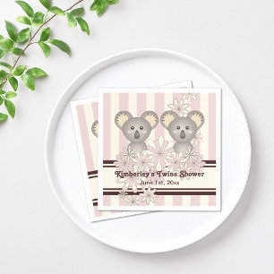 Rosa Koala Twin Girl Kinderdusche / Kindergeburtst Serviette