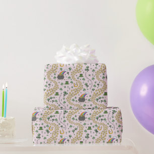 Rosa Koboldhut Shamrocks Geschenkpapier