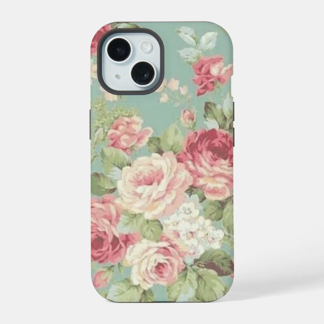 Rosa Kohl-Rose auf Aquarell iPhone 15 Hülle (Rückseite)