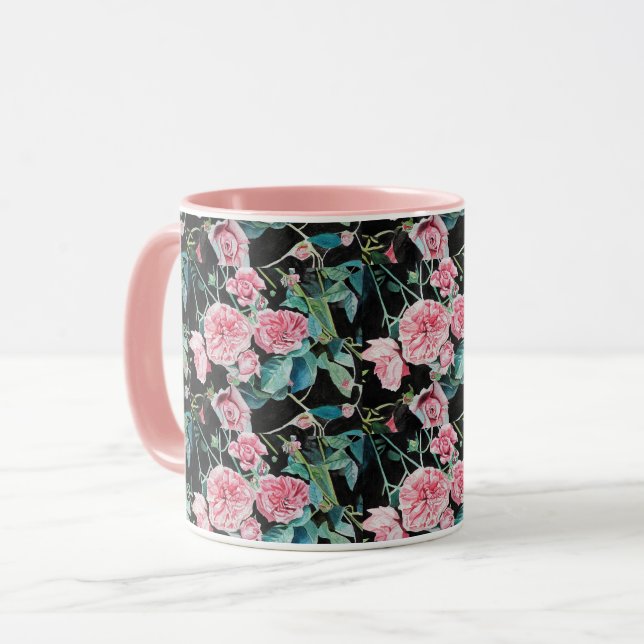 Rosa Kohl Rose Rose Wasserfarbene Tasse (Vorderseite Links)