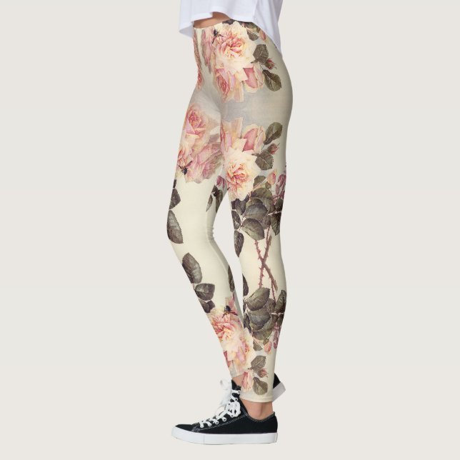 Rosa Kohl-Rosen-Blumen ganz über Druck-Leggings Leggings (Links)