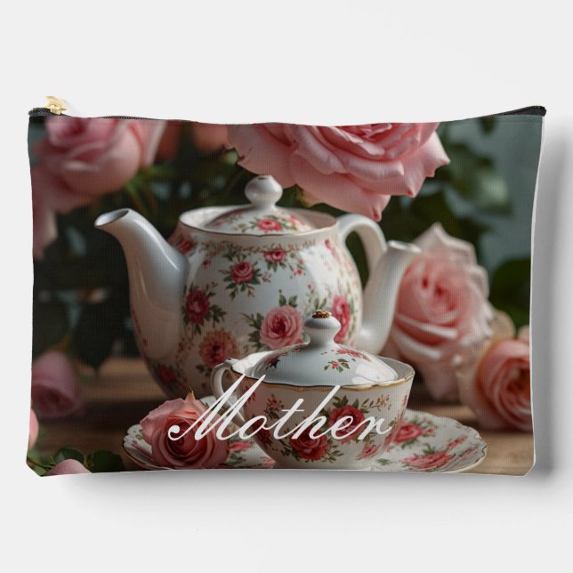 Rosa Kohlbeutel Rose Tee Druck Nähtasche Zubehörtasche (Vorderseite)