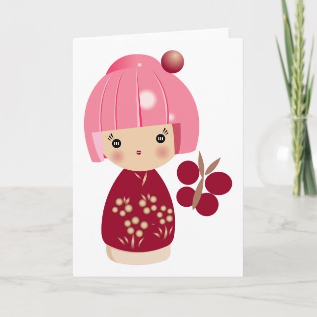 Rosa Kokeshi Dreiergruppe-Karte Karte (Vorderseite)