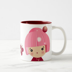 Rosa Kokeshi Dreiergruppe-Tasse Zweifarbige Tasse