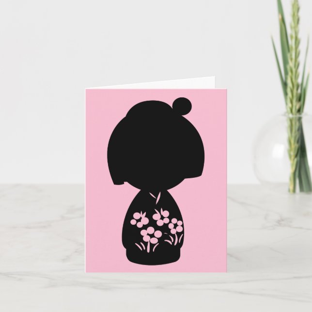 Rosa Kokeshi Triplet Silhouette Karte (Vorderseite)