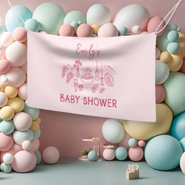 Rosa Kokett Moderne, handgezogene Babydusche Banner (Von Creator hochgeladen)