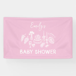 Rosa Kokett Moderne, handgezogene Babydusche Banner