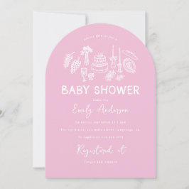 Rosa Kokett Moderne, handgezogene Babydusche Einladung