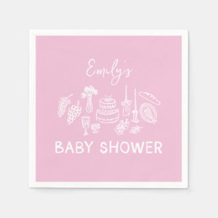 Rosa Kokett Moderne, handgezogene Babydusche Serviette