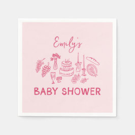 Rosa Kokett Moderne, handgezogene Babydusche Serviette