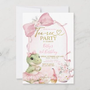 Rosa Kokette Dinosaurier Tea-Rex Party Mädchen Geb Einladung