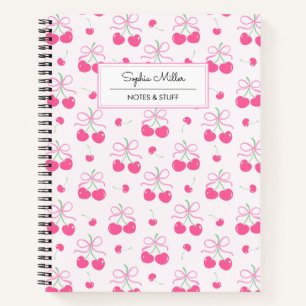 Rosa Kokette Kirsche mit Schleifen Monogramm Notizbuch