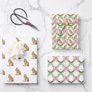 Rosa Kokette Leopard-Weihnachten Geschenkpapier Set