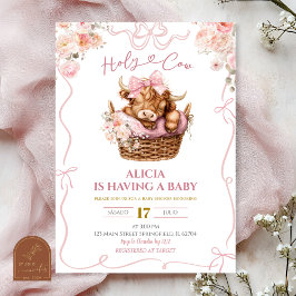 Rosa kokette Mädchen Highland-Kuh-Baby-Party Einladung