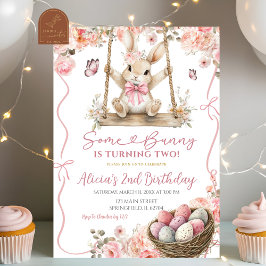 Rosa kokette Mädchen Osterhase Geburtstag Einladung