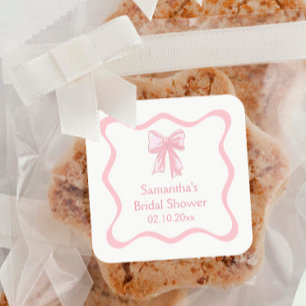 Rosa Kokette Schleife bindet den Knoten Brautdusch Quadratischer Aufkleber
