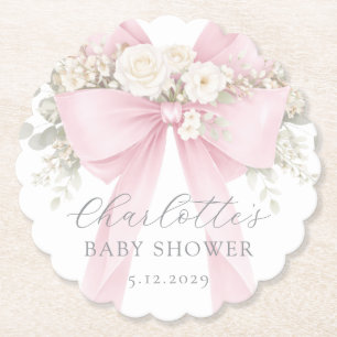 Rosa Kokette Schleife Florales Baby in Blüte Baby Untersetzer
