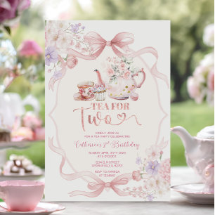 Rosa Kokette-Teeparty für Zwei Blumiges Mädchen 2. Einladung