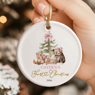 Rosa Kokette Wald Erstes Weihnachtsbaumanhänger Keramik Ornament
