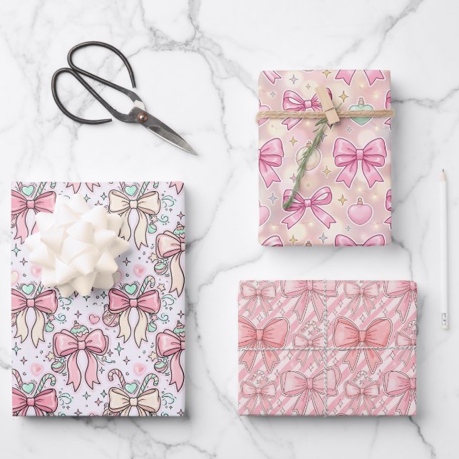 Rosa Kokette-Zuckerstange Geschenkpapier Set (Vorderseite)