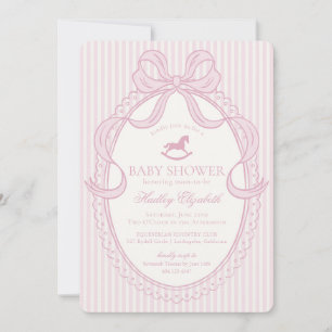 Rosa Koketten-Bogen-Schaukelpferd-Baby-Shower Einladung
