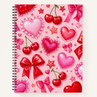 Rosa Koketten-Herzen-und-Kirschen-Notizbuch Notizbuch