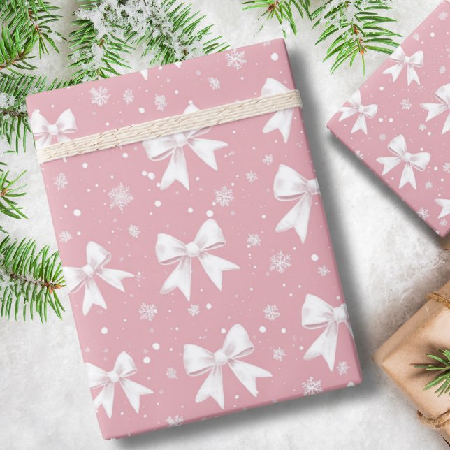 Rosa Koketten-Schleife-Schneeflocke Weihnachten Geschenkpapier (Von Creator hochgeladen)