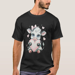 Rosa Koketten Schleife Schwarz-Weiß-Kuh hält Herz T-Shirt