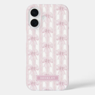 Rosa Koketten Schleifen auf gestreiften Monogramme iPhone 16 Hülle