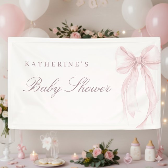 Rosa Koketten-Schleifen-Baby-Party Banner (Coquette Bow Baby Shower Banner)