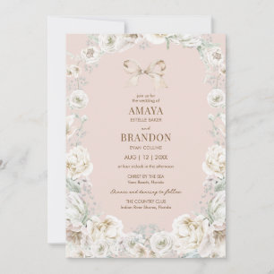 Rosa Koketten-Schleifen-Blumen-Hochzeitseinladung Einladung