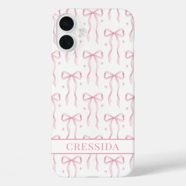 Rosa Koketten Schleifen Monogramm iPhone 16 Plus Hülle (Rückseite)