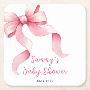 Rosa Kokettenschleife Baby Shower Rechteckiger Pappuntersetzer