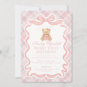 Rosa Koketterie-Bogen-Bär Beary Erster Geburtstag Einladung
