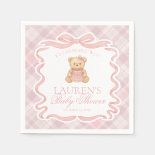 Rosa Koketterie-Bogen-Bär-Tartan-Karo-Baby-Party Serviette