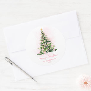 Rosa Koketterie-Bogen-Weihnachtsbaum Frohe Weihnac Runder Aufkleber