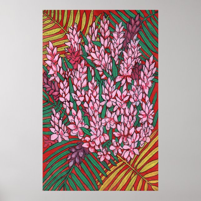 Rosa Kone Ginger Alpinia Tropische Blume Blütenpfl Poster (Vorne)
