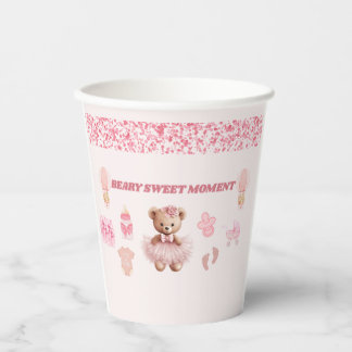 ROSA KONFETTI 240 ML BÄRCHEN MÄDCHEN BABY SHOWER PAPPBECHER