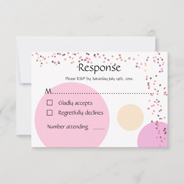 Rosa Konfetti-Kreise Hochzeit RSVP Karte (Vorderseite)